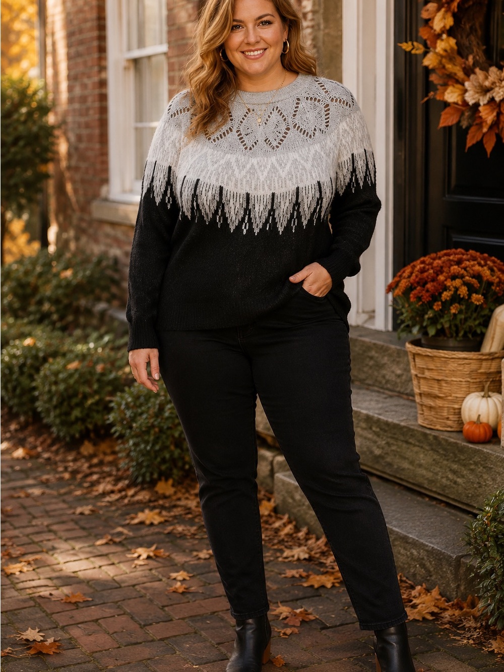 Philosophy Republic Clothing Plus Size 1X NWT Fair Isle Openwork Sweater